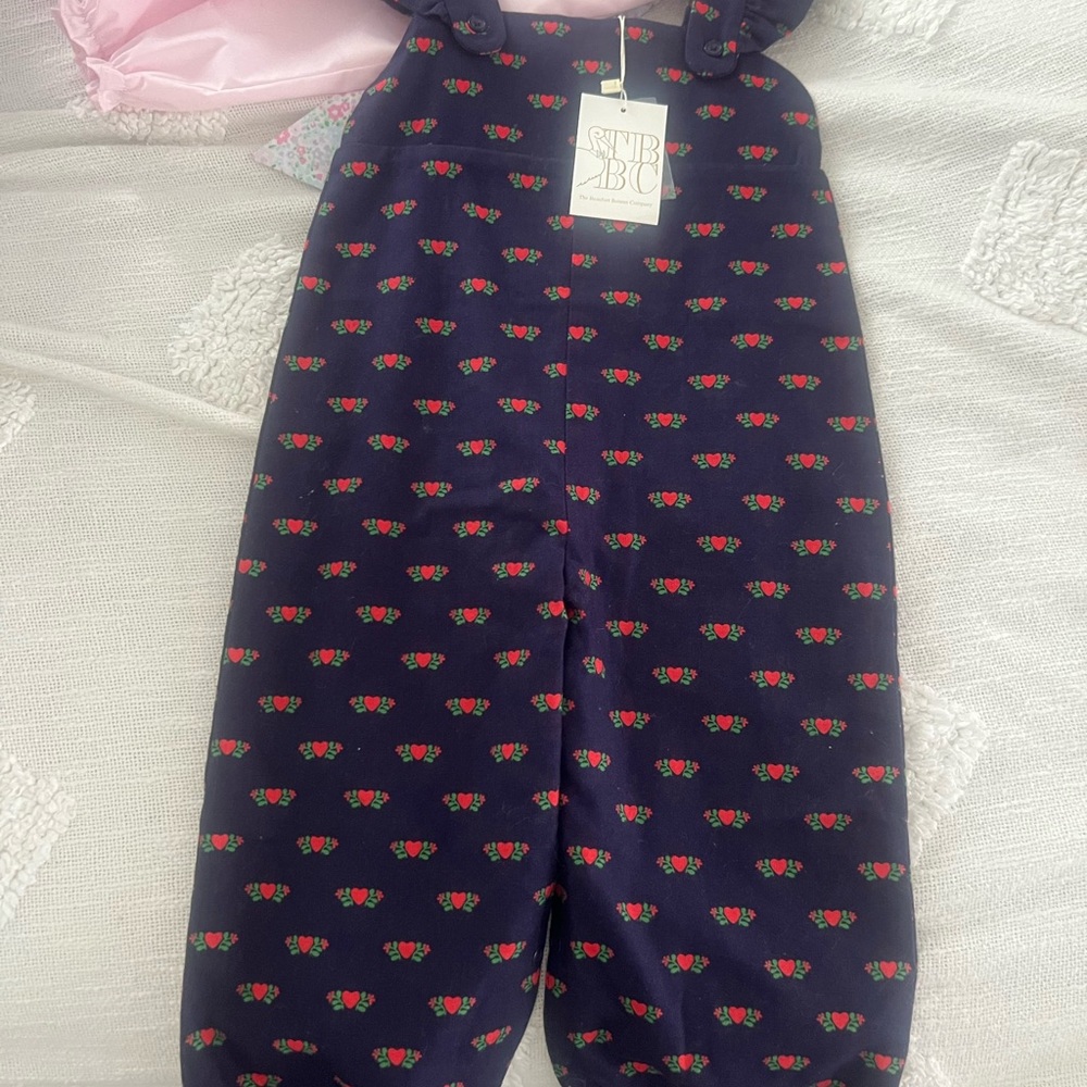 Navy Overalls with Heart Pattern